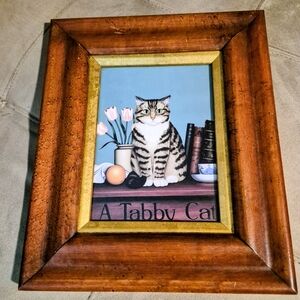 Professionally Wooden Frame " Tabby" Cat By Susan Powers